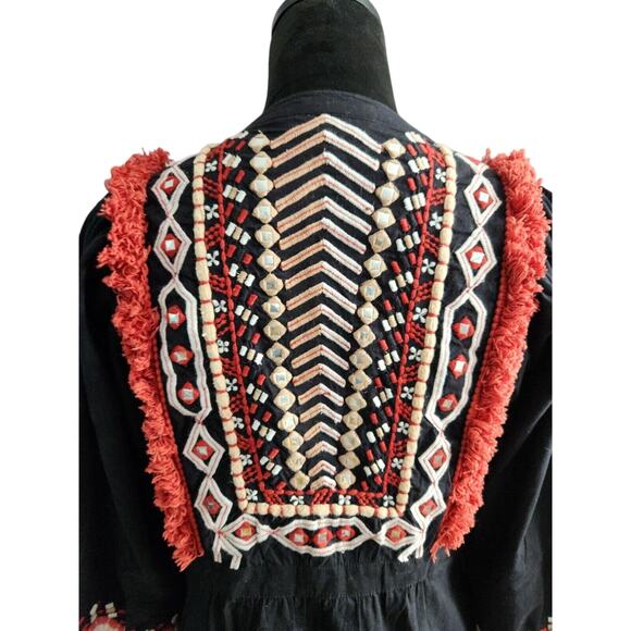 Rachel Zoe Bianca Mini Embroided Tassels Ethnic Boho Dress Size 4 - Picture 6 of 9